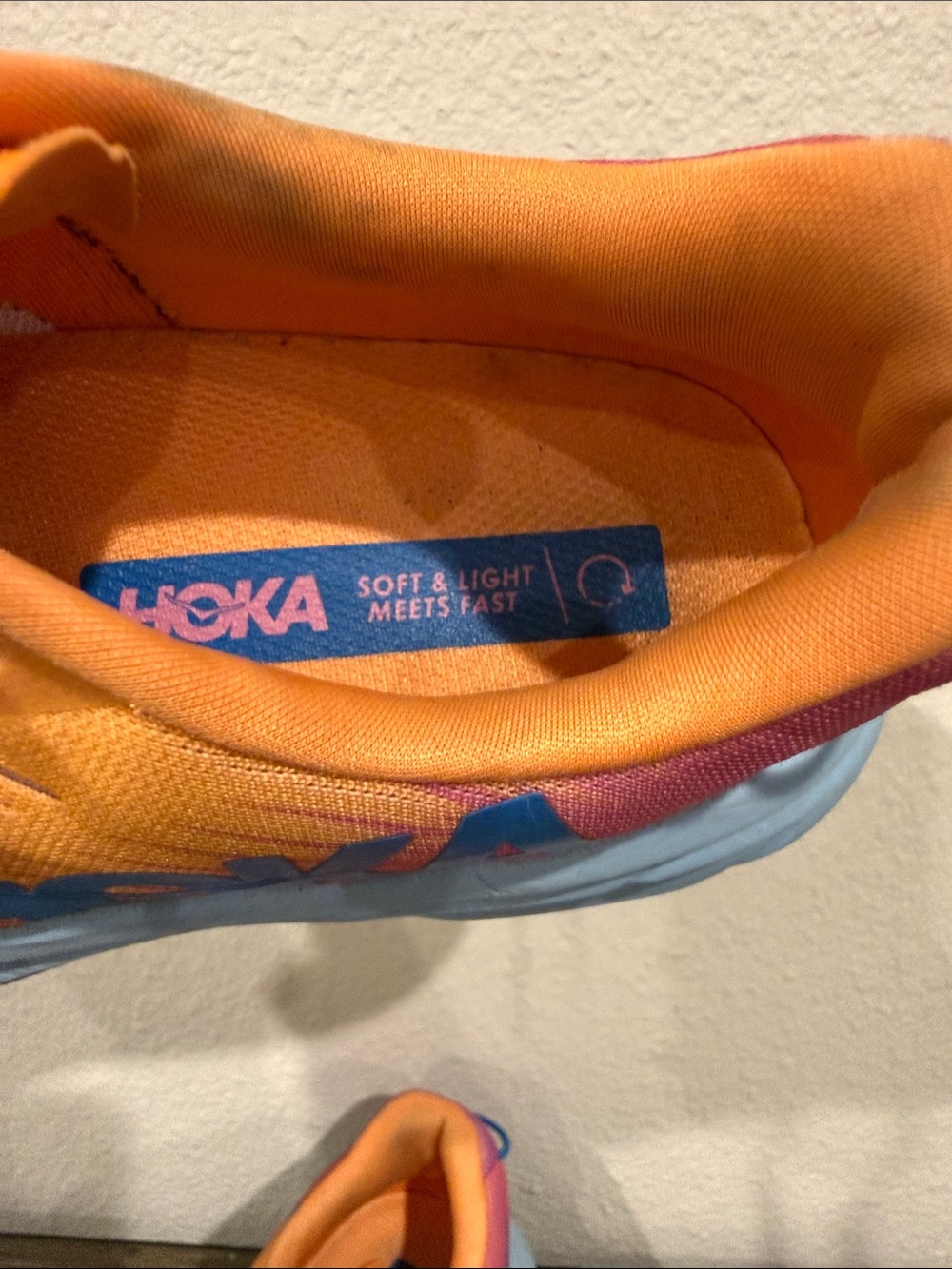 Hoka Women's Orange Pink Running Sneakers with Blue Logo - Picture 6 of 8